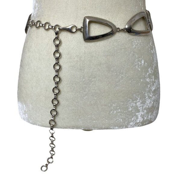 Link Chain Belt Silvertone Metal Made in Italy One Size Adjustable 40" Long - Picture 8 of 12